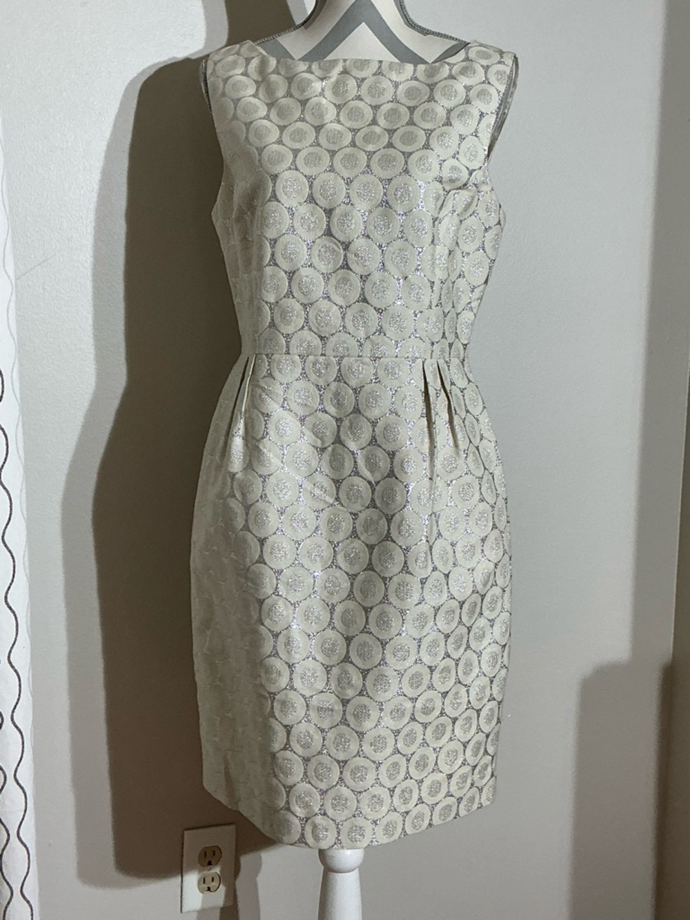 Helene Berman Cream Jacquard Midi Sheath Dress